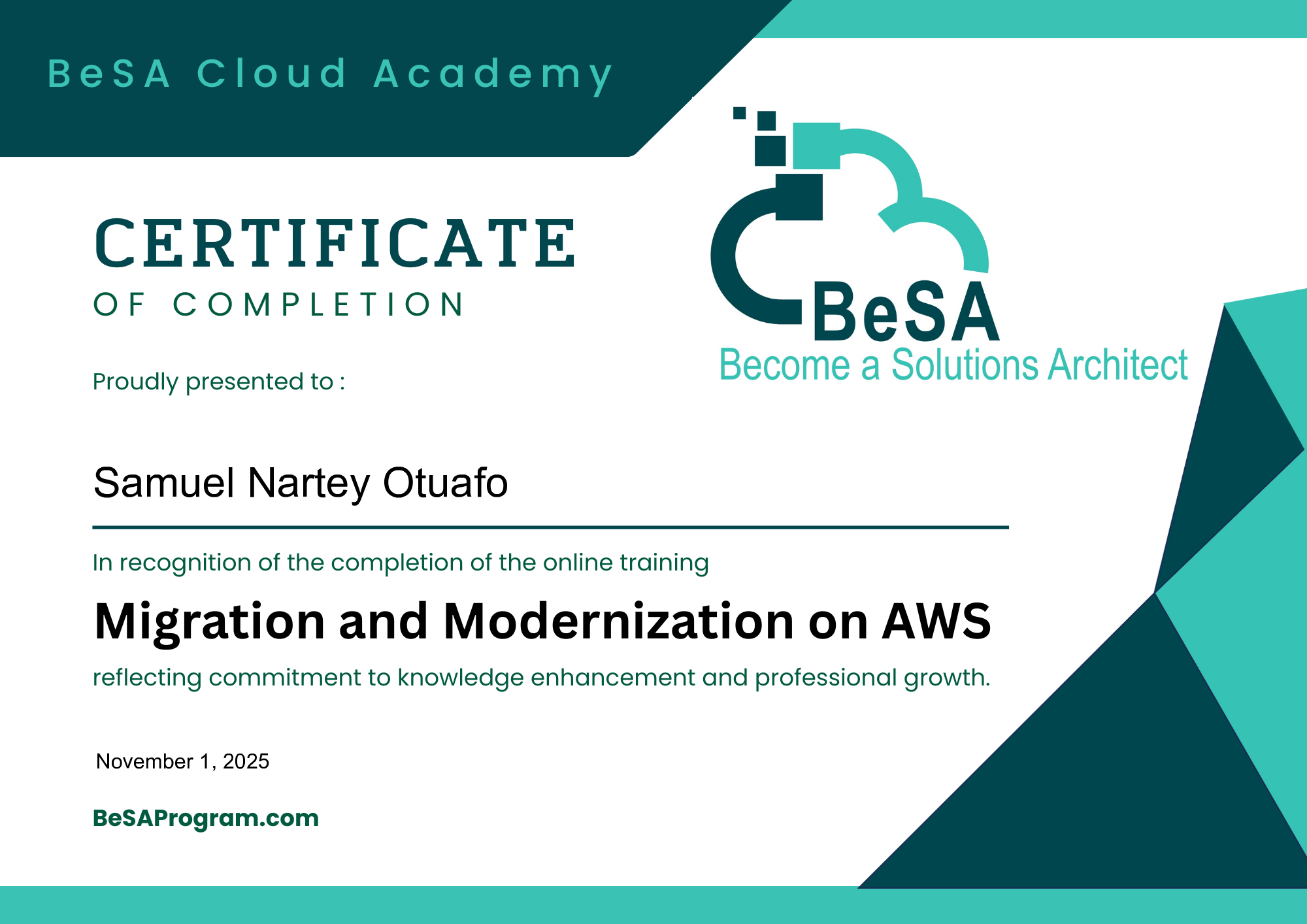 Samuel Nartey Otuafo - Migration and Modernization on AWS